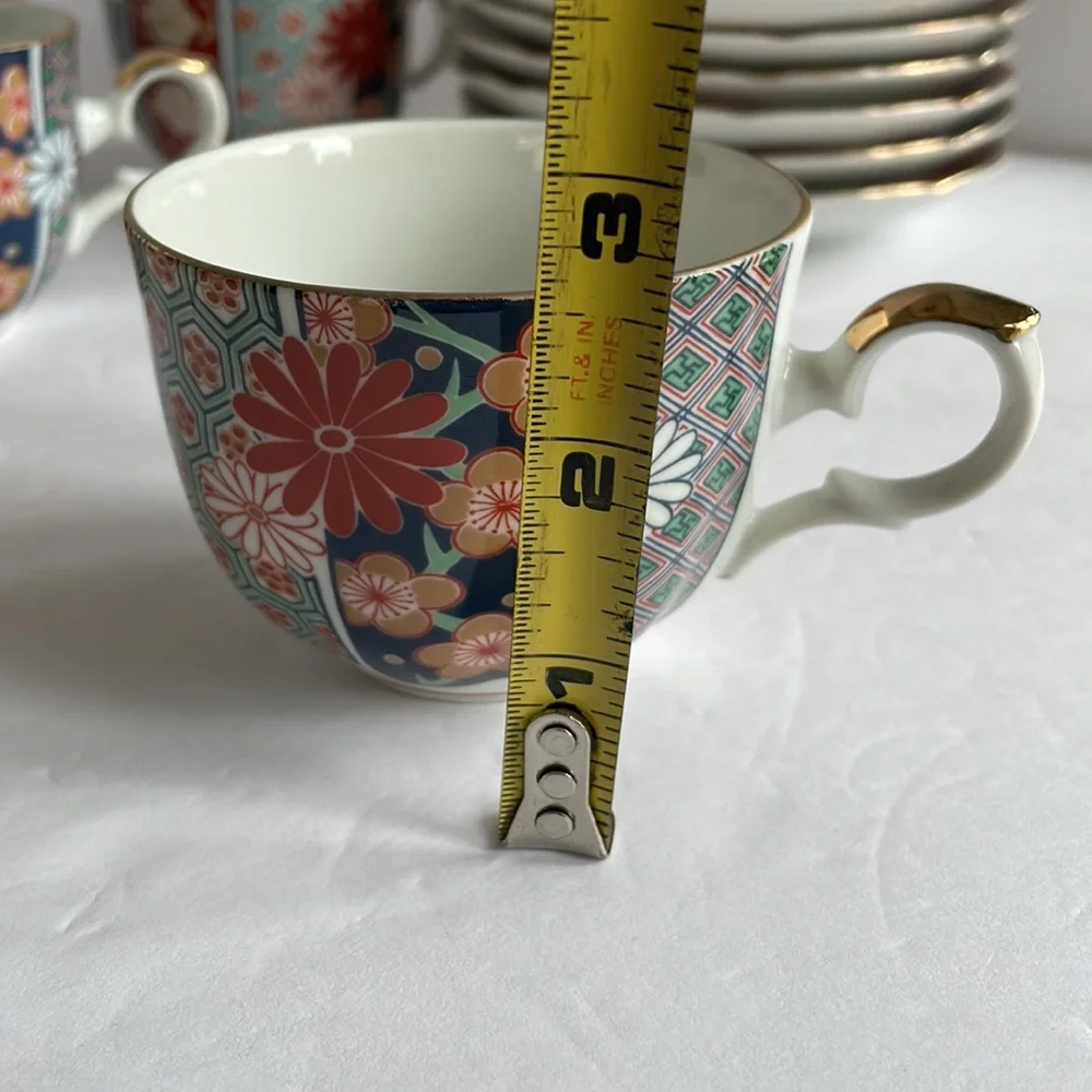 Arita Imari Fan 7 cups six saucers vintage
